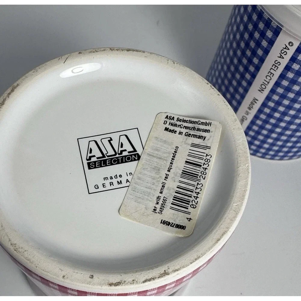 Vintage Ceramic Storage ASA Selection Container Jars Gingham Pattern Germany Lid